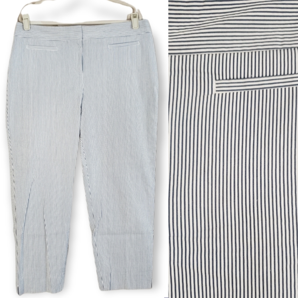 NWOT Ann Taylor slate blue striped crop capri pants Womens 14